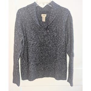 Vintage Y2K L.L. Bean Wool Blend Sweater Large Blue Shawl Collar Button